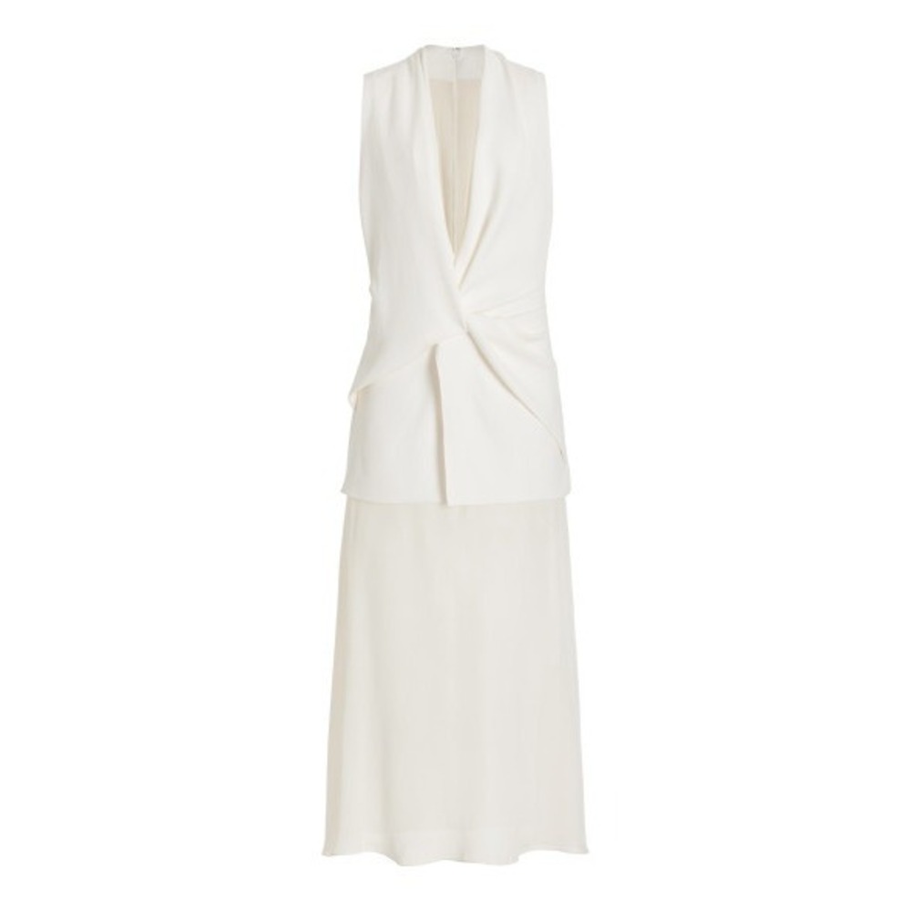 Brandon Maxwell Sutton Silk Vest Midi Dress Ivory Twist Drape Sz 16 NWT $1995